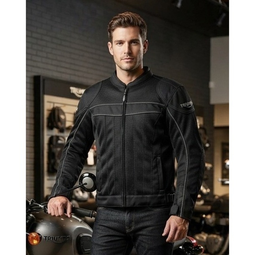 Triumph Motorcycle Riding Jacket Men's Large Black Canvas Armored Mesh Windproof